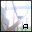 Pixelated scene with light blue and white background, brownish ground, and black square symbol at bottom right.