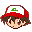 Pixel art avatar of a character with brown hair and a red-and-white cap featuring a green 'L' logo, shown in four expressions: two with open eyes, two with closed eyes.