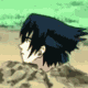 Animated sequence of a character with dark blue hair and light skin turning from side profile to front view against greenish background.