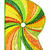 A colorful spiral swirl transitions from green to yellow to orange with a white center, set against a white background.