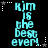 Cyan pixelated text "kim is the best ever!" repeated in a with white and gray star accents on black background