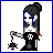 Pixel art of a character with black hair and blue eyes holding a small black object, surrounded by repeated text "IM ALONE INSIDE MY MIND" in blue block letters on white background.