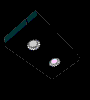 Animated sequence of a small rectangular object with rounded corners rotating through multiple angles against black background, showing front and side views.