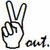 A pixelated hand making a peace sign with the text 'olx.' in lowercase letters below it on a white background.