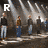 Animated sequence showing four figures on a stage with spotlights, where the central figure's position shifts and colored letters appear in different corners across frames.