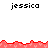 Pixelated text 'jessica' appears in multiple positions above and below a red wave-like border on a white background.