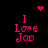 Pixelated pink text "I Love Joe" on black background with animated heart and starburst elements.