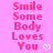 Pixelated pink text on pink background with white heart symbol, two identical static frames side-by-side.