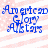 Blue text reading "American Glory Artists" on a pink and white striped background with pixelated rendering.