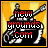 Pixelated icon with orange striped background, black silhouette of person holding guitar, and text 'newgrounds.com' or 'rules!!!' in red and white.