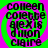 A static image with a bright green background and pink spiral pattern, displaying repeated text in black pixelated font.