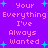 Pixelated text repeats 'Your Everything I've Always Wanted' on a purple background with cyan starbursts.