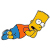 Pixelated character with yellow skin, blue shirt, orange undershirt, and brown hair lying on side with one eye closed and mouth open.