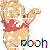 Animated Winnie the Pooh figure in red shirt with arms raised, displaying pixelated text 'pooh' below each pose against white background.