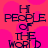 A static image with a bright pink background featuring large, soft-edged heart shapes and dark purple text reading "HI PEOPLE OF THE WORLD" in stacked lines.
