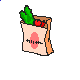 Pixel art animation of a grocery bag with vegetables, showing slight frame-to-frame position shifts across four sampled frames.