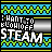 Pixelated icon with repeating text "I WANT TO BLOW OFF STEAM" over blue, green, and gray striped background.