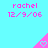 A light blue background displays repeated pink text 'rachel' and '12/9/06', with a small pink triangle containing a heart symbol in the center.