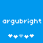 Blue background with white pixelated text 'orgubright' repeated twice, each followed by a of five star-like symbols where the third symbol is light blue