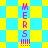 A pixelated animation with alternating yellow and cyan backgrounds displaying vertical text "MERS 5 !!!!" in pink, featuring shifting diamond and square patterns.