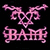Static pixelated icon featuring pink ornate text on black background with decorative flourishes and grid-like lettering.