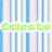 Six instances of the word "Celeste" in different colors and styles arranged on a striped background.