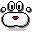Four pixel-art frames of a white cartoon character with red mouth and black eyes on gray background, showing facial expression changes across animation sequence.