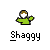 Pixelated icon of a figure in a green shirt with arms outstretched, brown hair, and a white face, below which is the text 'Shaggy' in blocky pixel font.