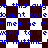 Blue pixelated text repeats across a checkered background with dark brown and white squares.