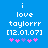 Blue background with white pixelated text reading 'i love taylorrr [12.01.07]' and five pink/purple hashtag symbols below, two versions showing animation change in symbol positions.