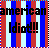Static pixel art icon with vertical red and blue stripes background, black text reading "american idiot!!" in two lines, bordered by thin alternating color strips at top/bottom edges.