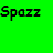 Four quadrants display the word 'Spazz' in black pixelated text against solid green, yellow, magenta, and gray backgrounds.