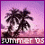 Animated sequence of palm trees against a purple-pink gradient sky with 'summer 05' text at the bottom, showing subtle motion in tree silhouettes.