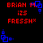 Red text and blue pixel art on black background with two distinct animation states showing different positions of the blue square pattern.