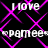 Black background with repeating pink diamond lattice pattern, white text "I love" and "pamee" in pixelated font.