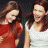six pixelated images showing a woman in red and white tops against dark backgrounds with varying poses and expressions