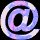 identical @ symbols in pastel purple and blue hues on a black background, each with a soft glowing outline