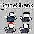 Pixel art contact sheet showing four variations of a stick-figure character with different clothing and poses, alongside text elements including "SpineShank EliteAIM [dot] com ---By--- Smurf" on a gray background.