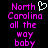Pixelated text in bright pink on black background with a white heart symbol above 'North' and identical repeated text below.