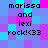 Pixelated text 'marissa and lexi rock!<(33' repeated in a on a blue-purple-pink pixelated background