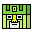 Four green and yellow pixelated icons arranged in a , each with distinct geometric patterns and a central yellow castle-like shape