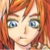 Pixelated close-up of a character with reddish-brown hair, blue eyes, and a neutral expression against a warm-toned background.