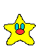 Yellow star-shaped character with cyan eyes and red mouth in various poses on gray background.