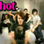 Animated sequence showing Mayday Parade band members in group poses with 'hot' text overlays and fiery background elements.