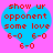 Two identical blue heart-shaped icons with red pixelated text on a pink background, each displaying 'show ur opponent some love' and '6-0' repeated four times.