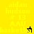 Yellow and black pixelated text displays 'aidan hudson # 13 AAU basketball' with a small hand icon on yellow background.