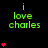 Green text "i love charles" on black background with red heart symbols in varying quantities and positions across frames.