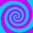 Four spirals in alternating cyan and magenta colors arranged symmetrically on a solid background.