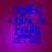 Blue pixelated text 'shelby jula kyla' on a purple-to-magenta gradient background with subtle pixel noise.