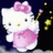 Hello Kitty character in pink dress with bow, holding cherry blossom branch against dark background with "Anime IM" text and signature.